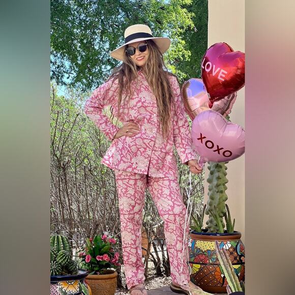 PAX PHILOMENA LAURA FLORAL PAJAMAS Pink White Pajama Set Size small - Picture 15 of 15